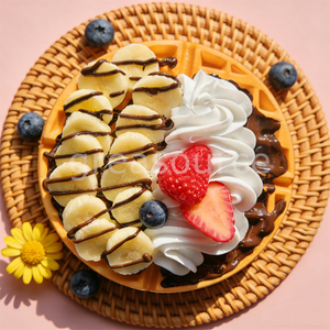 Fausse banane, fraise et gaufre artisanales en plastique écologique, modèle 18 cm, réaliste, avec crème fouettée et gouttelettes de chocolat, accessoire de décoration - Product Image 2
