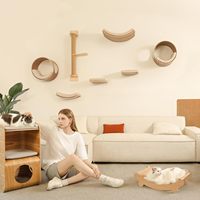 Grandes étagères murales incurvées en bois pour chat, avec coussin, portables, confortables, amovibles, lavables, pour grimper et dormir