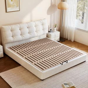 <strong>Cream</strong>-Style Fabric <strong>Pouffe</strong> Bed 1.8-Meter King-Size Double Storage Bed Frame Simple Modern Bedroom Furniture Model - Product Image 4