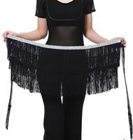 Jupe de danse latine une pièce en polyester à franges, jupe de danse du ventre à 3 couches avec pompons et sequins, foulard de hanche pour femme, idéale pour les soirées rave