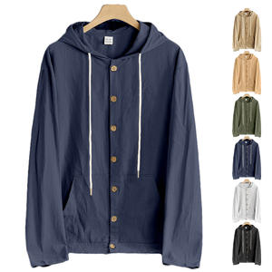 Veste décontractée à capuche pour homme en coton et lin, coupe ample et respirante, idéale pour le printemps et l'automne - Product Image 3