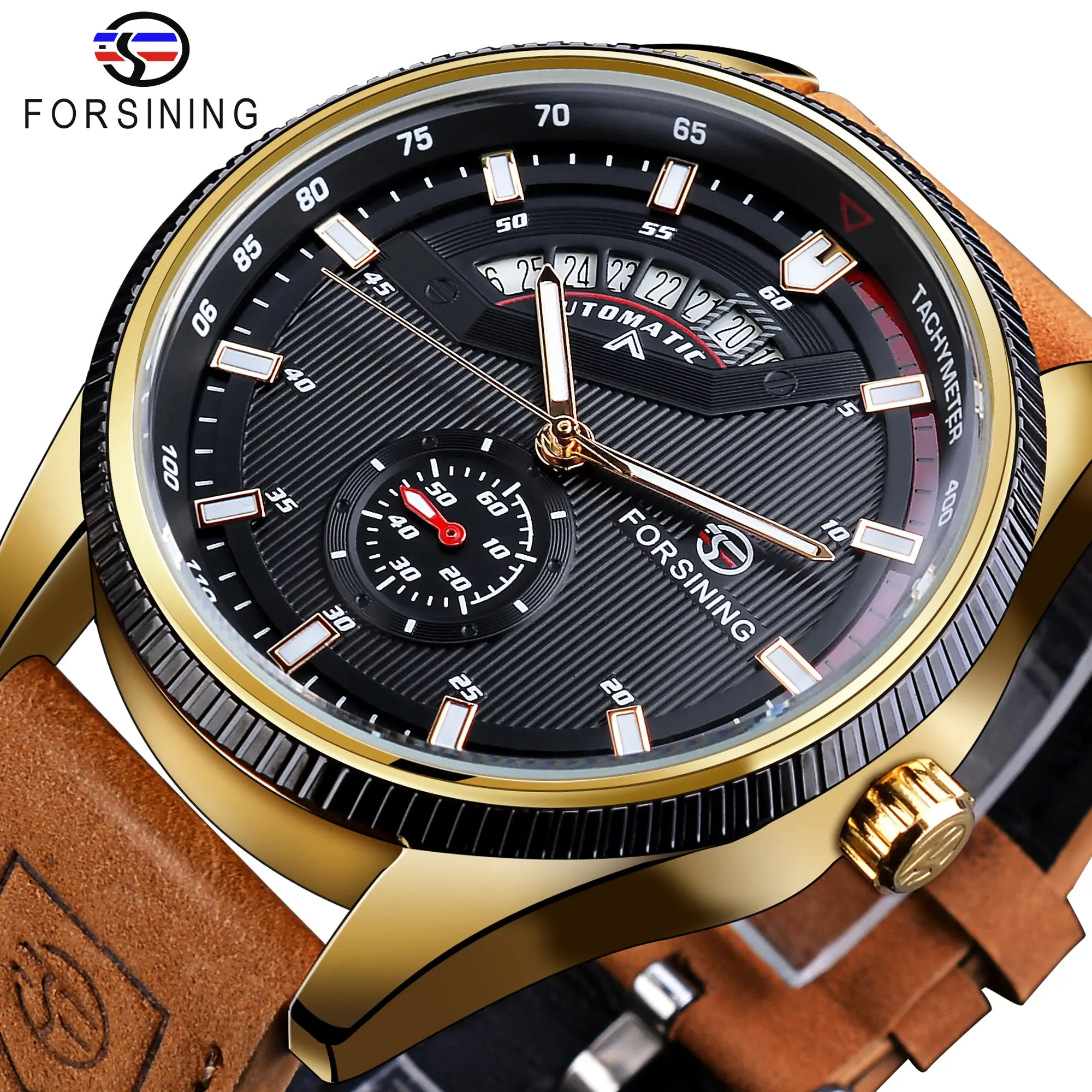 Forsining Men Military Wristwatch Waterproof Automatic Mechanical Watches Genuine Leather Strap Men's Outdoor Watch Reloj