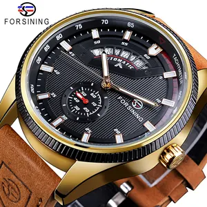 Forsining Montre-bracelet militaire pour homme Montre mécanique automatique étanche avec bracelet en cuir véritable Montre d'extérieur pour homme Reloj