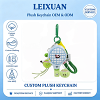 Porte-clés en peluche personnalisé en forme de raquette de tennis verte avec mousqueton, pendentif mignon visage souriant, breloques balle de tennis, ornement de sac