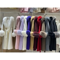 Manteau en cachemire et fourrure de renard RXFurs pour femme, avec col et poignets en fourrure moelleuse, ceinture intégrée, haute qualité, vente en gros pour l'hiver
