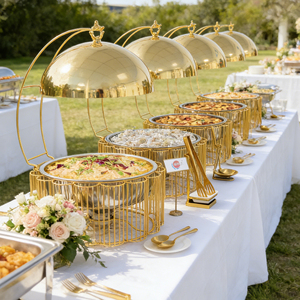 Bộ dụng cụ giữ nóng thức ăn sang trọng mạ vàng kiểu cách, thanh lịch, dùng cho nhà hàng khách sạn 9L, có nắp đậy, dùng cho tiệc buffet phục vụ ăn uống. - Product Image 1