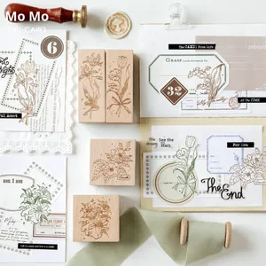 Tampon en bois de hêtre Momo, série Quatre fleurs sauvages se rencontrent, INS, décoration de journal floral, matériel de bricolage, sceau d'impression de base, 8 - Product Image 1