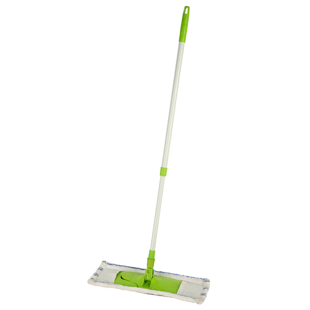 Replacement Dry Floor Cleaning Telescopic Iron Pole Flat Mop with Microfiber Pads and Chenille Head Sliding Wringing