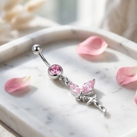 Piercing de nombril en acier inoxydable, délicat et romantique, avec zircon, motif fée, anneau banane, aile d'ange, pour mariage