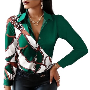 Blusa Feminina Elegante de Manga Longa com Botões, Gola Dobrável, Estampada, para Primavera, Outono e Escritório - Product Image 1