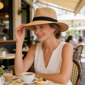 뜨거운 패션 여름 캐주얼 남여 비치 대형 테두리 태양 모자 파나마 모자 종이 밀짚 여성 남성 모자 블랙 리본 - Product Image 5