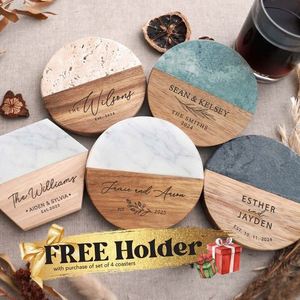 Hot Sale Custom Wedding Gifts Stone <b>Coaster</b> <b>Marble</b> Acacia Wooden <b>Coaster</b> for Drinks Cup Holders <b>Marble</b> <b>Coaster</b> - Product Image 6
