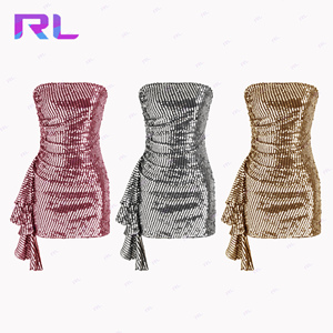 Vestidos personalizados mujeres fabricante OEM doble loco envoltura dobladillo lentejuelas tubo Porm Sexy Clubwear fiesta mujer vestido - Product Image 6
