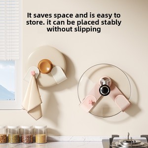 Support à ventouse réglable de style crème avec <span class=keywords><strong>couvercle</strong></span> rotatif pour casseroles Support de rangement mural pour vaisselle de cuisine - Product Image 6