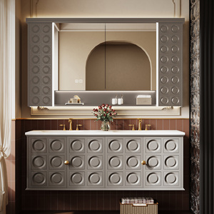 Meuble <span class=keywords><strong>de</strong></span> salle <span class=keywords><strong>de</strong></span> bain <span class=keywords><strong>de</strong></span> style rétro français résistant à l'eau, armoire en bois massif, miroir intelligent, rangement, fermeture douce <span class=keywords><strong>de</strong></span> qualité supérieure, villa, hôtel - Product Image 2