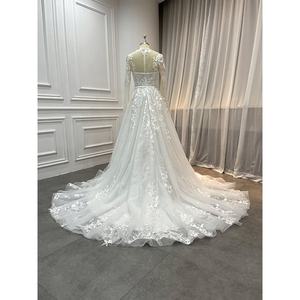 Vestido de Novia con Corsé, Escote Corazón, Manga Desmontable, Apliques Brillantes, Línea A, con Bolero - Product Image 3