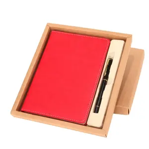 결혼식 손님을위한 맞춤형 개인 로고 기념품 선물 세트 펜 세트가있는 빨간 가죽 노트 북