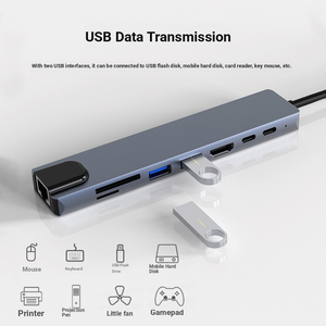 Hub <span class=keywords><strong>USB</strong></span>-<span class=keywords><strong>C</strong></span> 8 in 1 Portatile per Computer Industriale 8K con Ricarica Multiporta 2.0 4K 7 Porte 11 Adattatori per Film HD 3.0 - Product Image 3