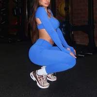 Ensemble 3 pièces de sport sans couture, résistant à l'eau, avec soutien-gorge, haut à manches longues et leggings, idéal pour le yoga