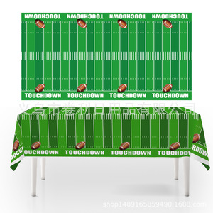Disposable Football <b>Tablecloth</b> Set 2Pcs <b>Green</b> Brown Plastic Party Decor Sporty Style Super Bowl Theme - Product Image 2