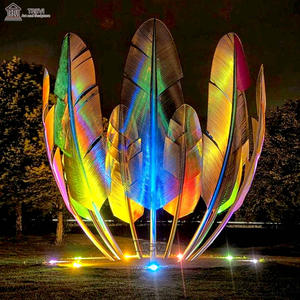 Magnifique conception de feuille d'artisanat en fil d'acier inoxydable grande sculpture de paysage - Product Image 1