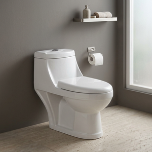 WC monobloc moderne en céramique à chasse d'eau par siphon, avec siphon en P et en S, à poser au sol - Product Image 3