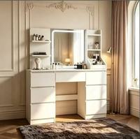 Coiffeuse en MDF avec miroir LED pour fille, table de maquillage pour chambre d'adolescente, pour le soin quotidien