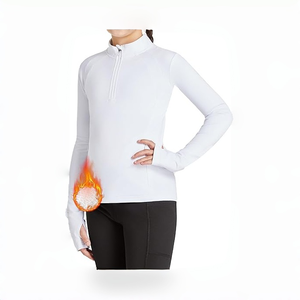 Chemise de sport en spandex pour filles - Trous pour les pouces, style équestre, <span class=keywords><strong>veste</strong></span> d'<span class=keywords><strong>équitation</strong></span> chaude à demi-zip pour enfants - Product Image 1