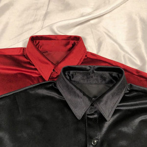 <span class=keywords><strong>Chemise</strong></span> en <span class=keywords><strong>velours</strong></span> pour hommes, chemisier élégant et rétro en peluche, de style décontracté, hauts de Club de fête, chemises de luxe, rouge <span class=keywords><strong>bordeaux</strong></span> - Product Image 3