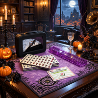 Ensemble de Mahjong Américain Original d'Halloween en Gros, 160 Tuiles avec Tapis Violet, Supports en Acrylique, Sac de Transport, Jeu de Luxe, Cadeau, OEM ODM