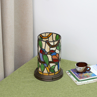 Lampe de table en verre teinté style Tiffany avec oiseaux, décoration pour salon, chambre à coucher, chevet, petite veilleuse, lampe de bureau LED E12 mignonne pour enfants