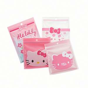 Personnalisé rose clair petit mignon Ziplock 3 côté joint emballage laminé sac avec trou de suspension - Product Image 1