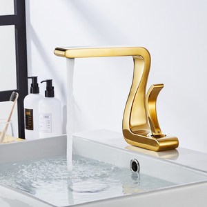Rubinetto per lavabo Shanxi in rame massiccio, caldo e freddo, dorato, lusso leggero, artistico e creativo, per mobile <span class=keywords><strong>bagno</strong></span> domestico - Product Image 2