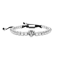 Vente en gros Parure de bijoux tendance de luxe en or rose Bracelet en diamant Couronne Léopard Chiffres romains Bijoux Bracelet en macramé