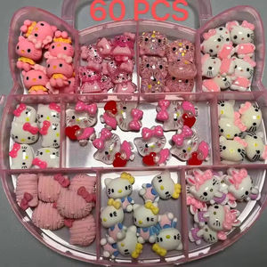 60支/盒卡哇伊粉色安妮凯蒂卡通树脂平背垃圾手机套Ipadcase长美甲装饰魅力DIY工艺品 - Product Image 2