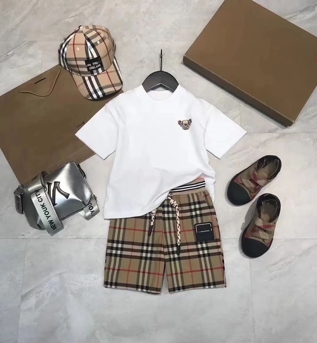 2022 New Designer Kinder bekleidung Großhandel Plaid Boys 2-teiliges Set