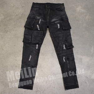 Fabricante OEM, Jeans de Mezclilla Personalizados con 10 Bolsillos, Estilo Desgastado, Jeans Apilados a la Moda para Hombre - Product Image 2