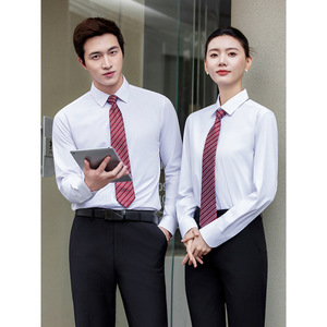 Hotel Front Desk Uniform Long Sleeve Shirt Solid Color Anti-Wrinkle Polyester Unisex Workwear - Product Image 4