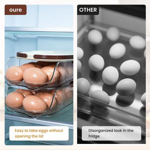 <b>Fridge</b> Kitchen Egg Organizer Plastic Food Grade Durable Eco-Friendly Rotating Flip Top Lid Self-rolling & <b>Portable</b> - Product Image 4