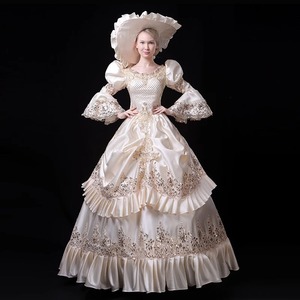 QQW384 Disfraces Beige Ropa de corte de estilo europeo Elegante Retro Lady Party Dress Group Party Show Catwalk Women Theatre Costume - Product Image 1