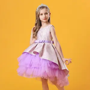 High Quality Layered Tulle lace Dress Kids Princess Printed Purple Flower Christmas Evening Girls Party Dresses