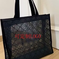 Sac fourre-tout pour femme personnalisable en gros, grand format, réutilisable, respirant, en maille noire et bleue, pour la plage et le shopping