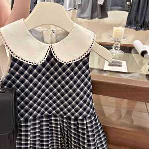Tongxingyuan Girls Autumn Knitted <b>Cardigan</b> Plaid Dress Set Peter Pan Collar Two Piece Outfit Childrens Clothing - Product Image 4