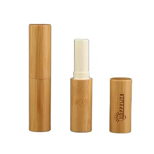 Eco friendly 4g Recarregáveis Vazio Bambu Natural Lip Balm Tubes Containers batom Gloss recipiente com Tampa de bambu