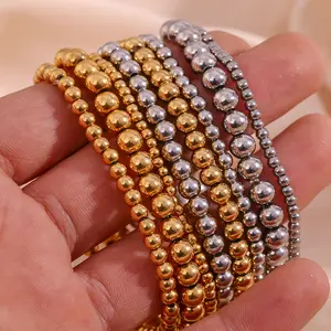 Frauen Männer Modeschmuck PVD Vergoldet 2MM 4MM Elastic Bead Armband Nicht trüben Edelstahl Silber Perlen Armband