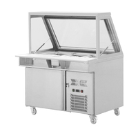 Meja Persiapan Pizza Sandwich Saladette Berpendingin 2 Pintu Stainless Steel Komersial dengan Penutup Kaca