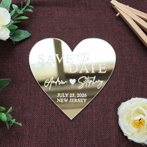 Aimant en forme de coeur or miroir acrylique enregistrer la <span class=keywords><strong>date</strong></span> blanc estampage à chaud cartes de mariage - Product Image 2