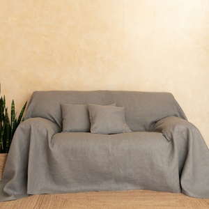 200gsm Pure Organic Flax Linen Couch <b>Sofa</b> Cover for Living Room Hotel All Season Custom Size 100% Linen <b>Slipcover</b> - Product Image 2