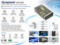 Fuente de Alimentación Conmutada OEM/ODM de 120W con Carcasa de Aluminio, Entrada 90-264Vac, Salida 12V/10A, Certificación UL508, CE, FCC para Sistemas de Automatización Hynapower HP-T1210