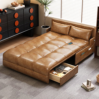Canapé-lit électrique vintage en cuir huilé avec télécommande sans fil et port USB pour salon